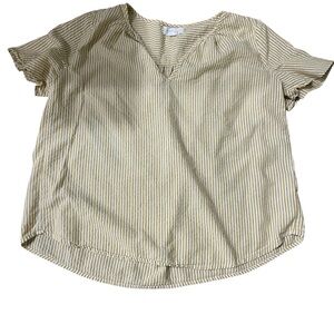 Velvet by Graham & Spencer Yellow V Neck Striped Top Made in USA Size M